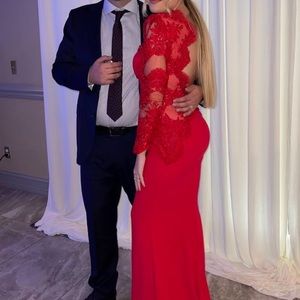 Red long sleeve gown